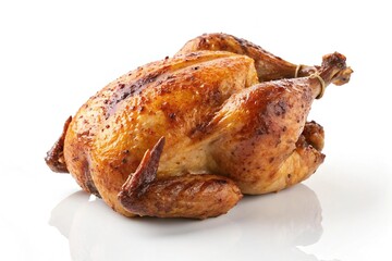 Whole roasted chicken isolated on white background