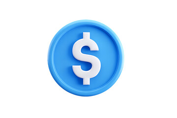 Fototapeta premium 3D rendering of a blue coin with a white dollar sign.