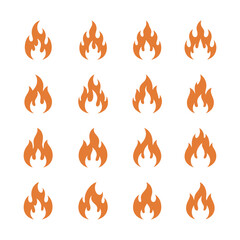 Collection of stylized orange fire icons on a white background