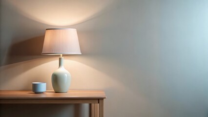 Serene Evening Ambiance Illuminated Tabletop with Gentle Lamp Light and Small Vessel