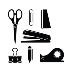 Collection of black office supplies and stationery icons