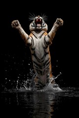 tiger in water in clean black background