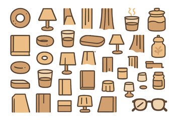 Illustration of various home decor items and everyday objects in a minimalist style