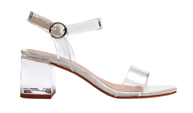 Clear heeled sandal with beige platform