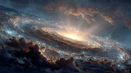 Fototapeta premium Protoplanetary disk with glowing molecular constellations in deep space, cinematic sci-fi concept