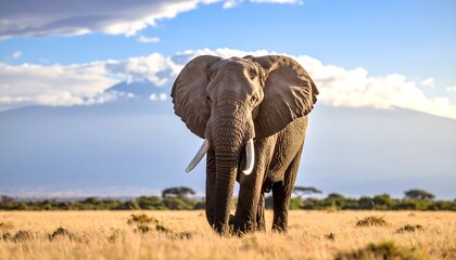 Fototapeta premium Majestic African Elephant Roaming Freely in its Natural Habitat, Serengeti plain