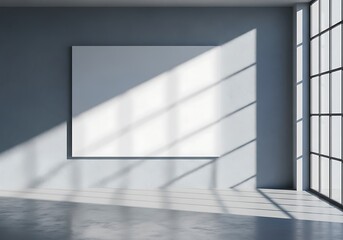 Fototapeta premium Empty room with blank canvas and sunlight casting shadows