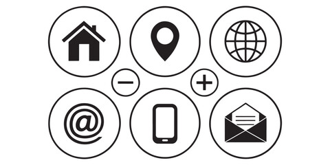 Business card icon set. Contact Us design template. Editable stroke sign pack. Contains icons - name, phone, location, website, address, mail, email, office, mobile, and chat symbol.