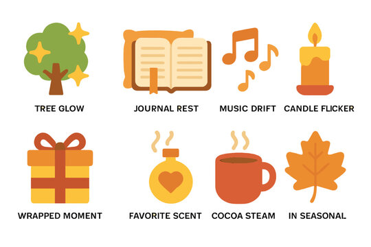 Seasonal moments of joy captured through gifts, scents, music, and cozy elements in a warm atmosphere