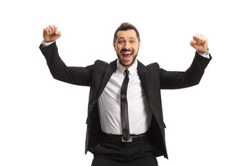 Excited businessman shouting and gesturing happiness