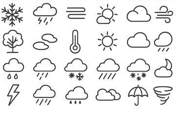 Obraz premium Weather icons depicting various climate conditions and phenomena representing seasonal changes and atmospheric activities
