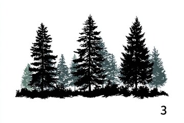 Fototapeta premium Silhouettes of evergreen trees in a forest