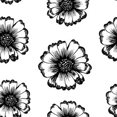 Flower seamless vector pattern, hand drawn floral background