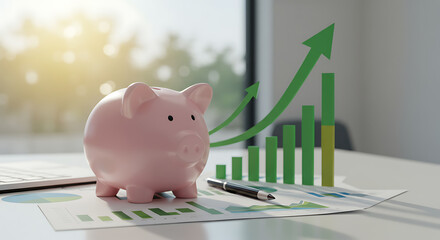 Financial Growth and Investment Success Concept with Piggy Bank and Upward Graph Chart