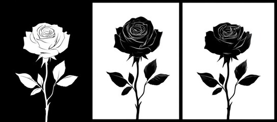 Three black and white rose silhouettes (3)