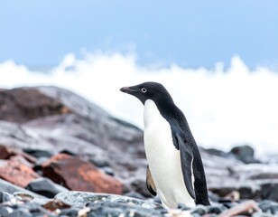 Fototapeta premium Adelie penguin on rocky shore