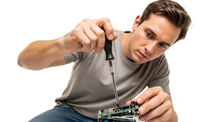 focused technician repairing computer motherboard highquality stock photo for tech support it services and problemsolving websites