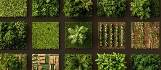 Aerial View of Diverse Lush Greenery in a Grid Pattern