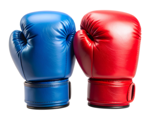 Boxing Gloves in Punching Pose – Diagonal Angle PNG Isolated on a Transparent Background.