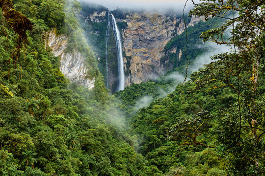 Gocta Waterfalls, one of the tallest waterfalls in the world, located in the Amazonas region of northern Peru. Surrounded by lush cloud forest, this remote natural wonder cascades over 700 meters tall