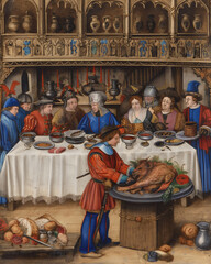 Medieval Feast with Carving of Roasted Meat