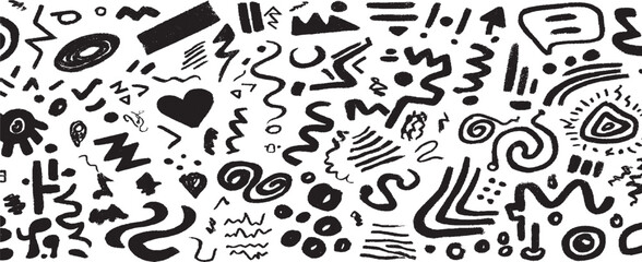 Tree, house, smile, sun school sketch nature children design. Vector illustration . Cute flower, heart, cloud, star, crown and rainbow in colorful kid scribble