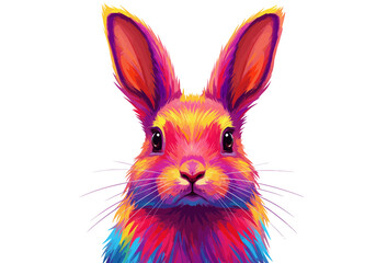 Colorful Rainbow Rabbit Head Illustration – Vibrant Bunny Art Design – Multicolor Animal Portrait – Psychedelic Fantasy Hare Drawing for Pop Art Decor

