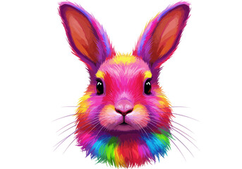 Colorful Rainbow Rabbit Head Illustration – Vibrant Bunny Art Design – Multicolor Animal Portrait – Psychedelic Fantasy Hare Drawing for Pop Art Decor


