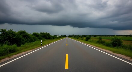 Fototapeta premium Empty road under dramatic stormy skies