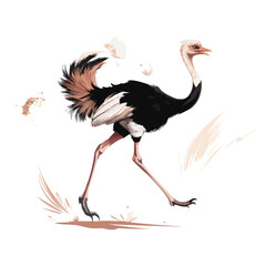 Running Ostrich Watercolor Art – Fast Bird Wildlife Illustration – Elegant African Animal Decor – Hand-Drawn Motion Painting – Exotic Speedy Bird Design

