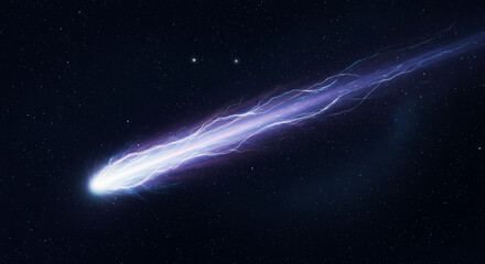 Comet with Plasma Tail Streaming Through Starry Sky