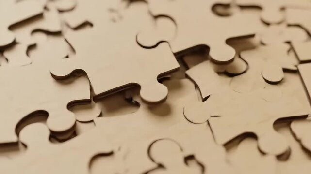 Close-up view of scattered puzzle pieces, suggesting a challenge or concept.