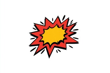 Comic book-style explosion graphic.  Red starburst surrounds yellow speech bubble