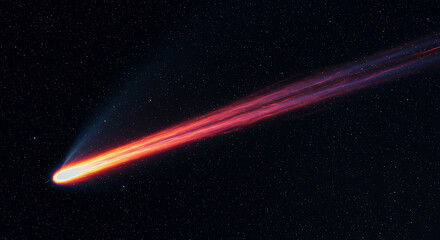 Comet with Plasma Tail Streaming Through Starry Sky