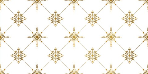 Gold decorative repeating pattern on white background.  Geometric diamond shapes with intricate gold filigree details create a classic design