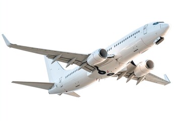 White passenger jet in flight against white background