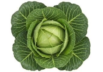 Fototapeta premium Fresh green cabbage head with visible veins on leaves isolated on white vegetable food