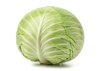 Fototapeta premium Single fresh green cabbage isolated on white vegetable food