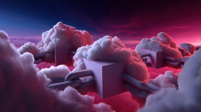 Futuristic Cloud Computing Concept with Digital Network Elements and Vibrant Color Palette
