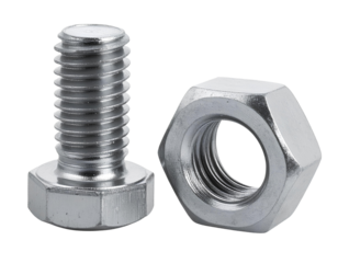 Steel Bolt and Hex Nut Aligned Side by Side – Transparent Background PNG.