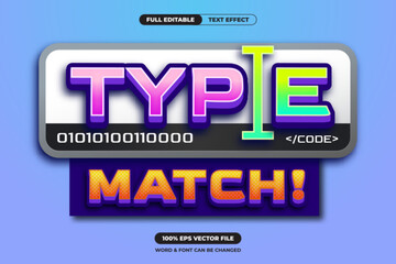Type Match coding game title, Editable Text Effect Font Style