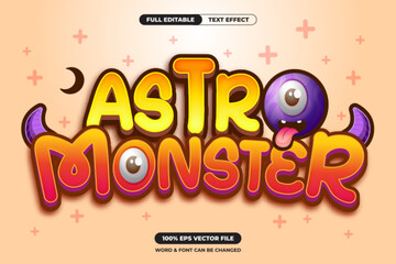 Astro Monster cute alien cartoon text title, Editable Text Effect Font Style