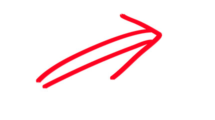 Red double brushstroke right arrow hand-drawn icon on transparent background. Perfect for movement, direction, or digital interface designs