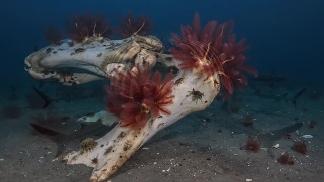 Whispers of the Deep: Whale Skeleton Ecosystem - Haunting Underwater Scenes of Life, Death, and Biodiversity