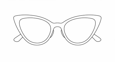 Cat-eye glasses outline, retro style eyewear, black lines on white background