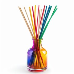 Colorful diffuser sticks in a vibrant ombre glass bottle