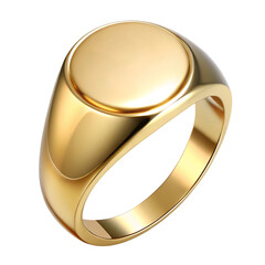 Elegant gold signet ring with a smooth oval face isolated on transparent background
