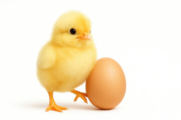 Obraz premium an anthropomorphic yellow chicken standing next to a carton of eggs