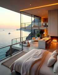 Luxury Coastal Living Room with Ocean View and Modern Design