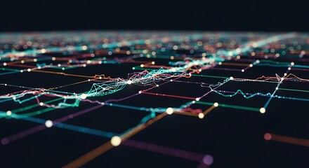 Abstract Data Visualization with Glowing Nodes Representing Digital Connectivity.